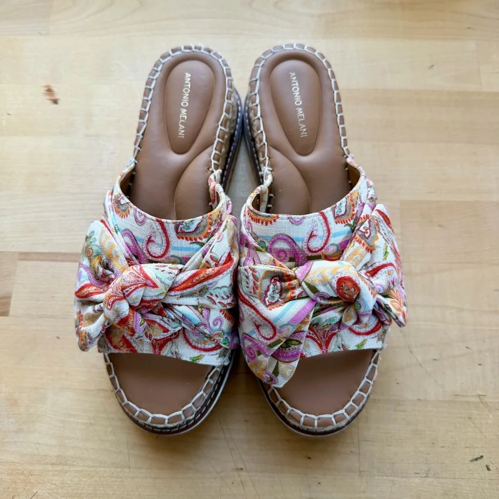 Antonio Melani Paisley Print Espadrille Bow Slides Boho Chic Resort Wear - 7.5